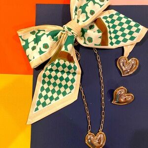 Elegant Gold and Silver Heart Necklace Set. Scarf is not included.